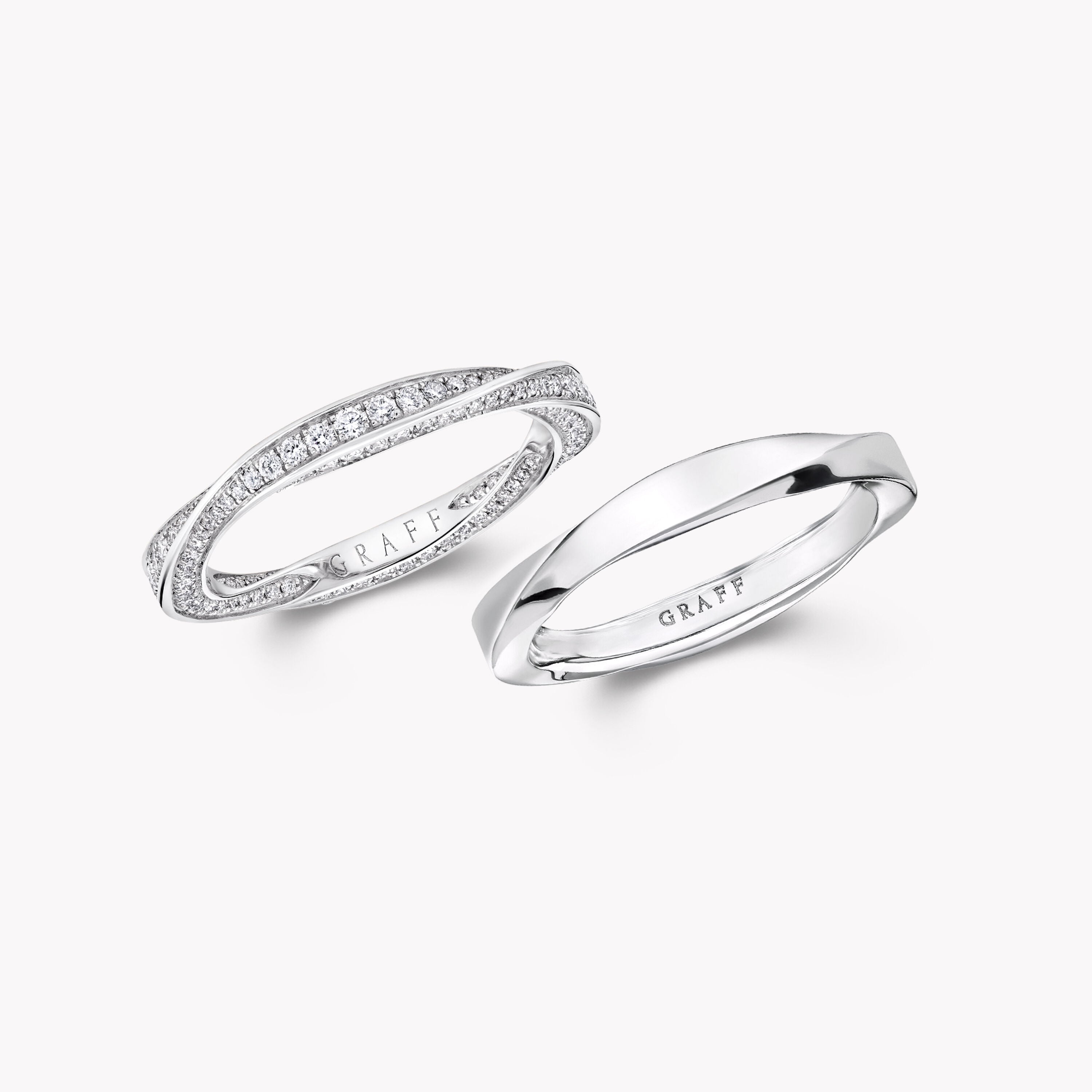 スパイラル ダイヤモンド&プレーンバンド セット, White Gold - Graff
